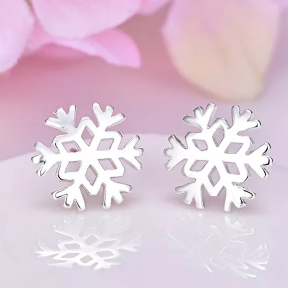 Sterling Silver Snowflake Stud Earrings - Picture 2 of 6